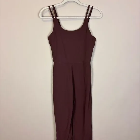Wilo Brown Ribbed Wide Leg Athletic Jumpsuit Medium - Picture 3 of 9